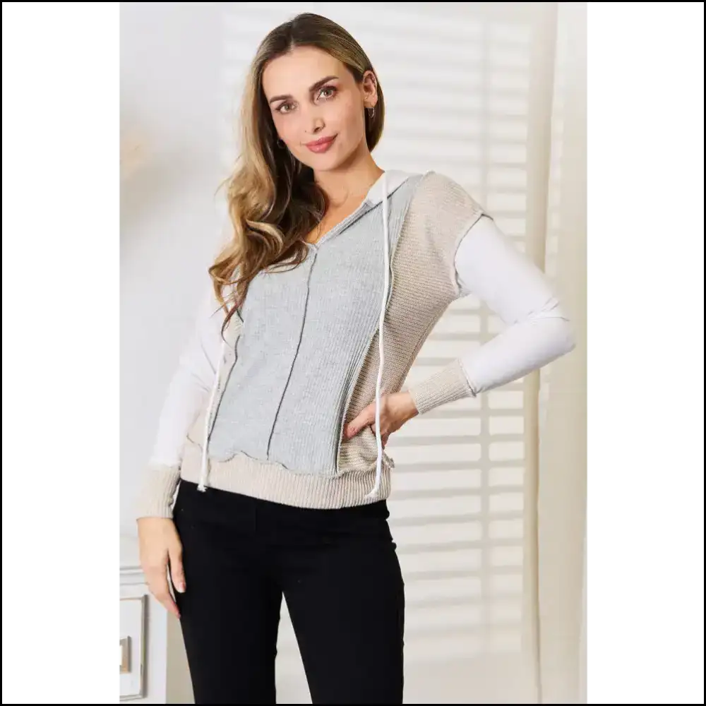Block out Boring with our Color Exposed Seam Hoodie! - Light Grey / s - Sweatshirts & Hoodies