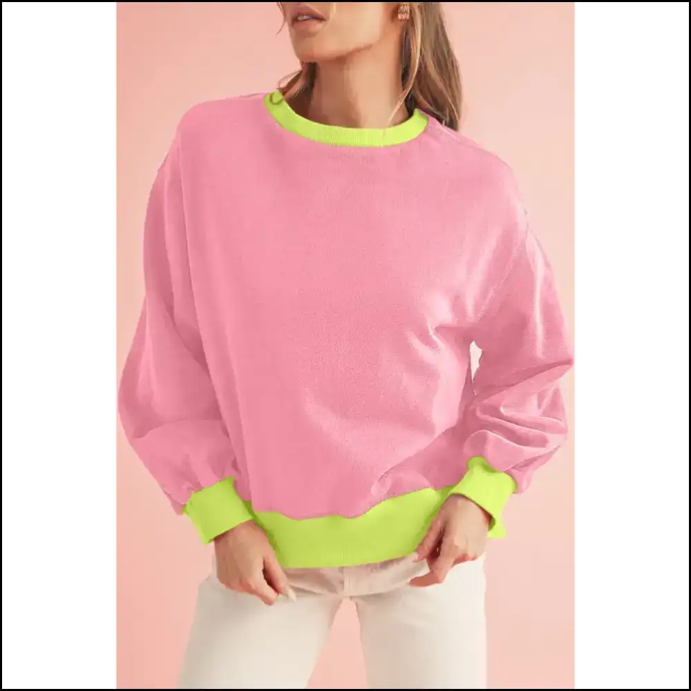 Blue Contrast Trim Bubble Sleeve: so Comfy It’s! Pink / s - Sweatshirts & Hoodies