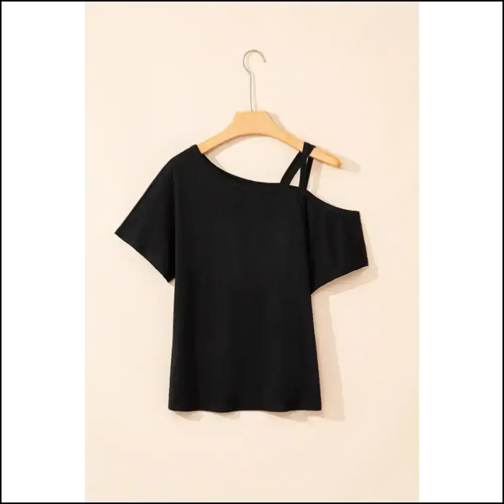Needful Things: Black Asymmetric Criss Cross Cold Shoulder Tee - so Hot 🔥 - t Shirts