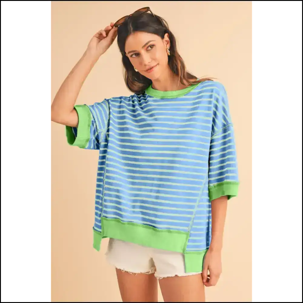 Sky Blue Stripe Tee: Fashionably Late & Still Fabulous π Needful Things - t Shirts