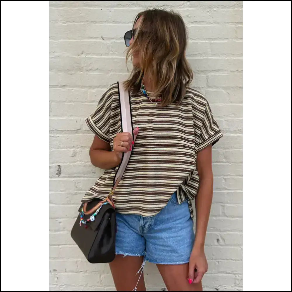 Chic Brown Stripe Tee: Side Slit & Ready to Slay π
from Needful Things! - t Shirts
