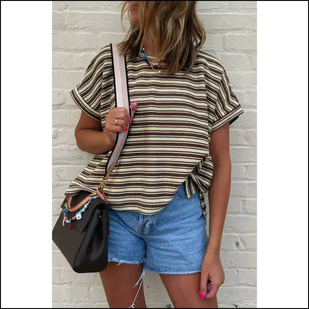 Chic Brown Stripe Tee: Side Slit & Ready to Slay π
from Needful Things! - s - t Shirts
