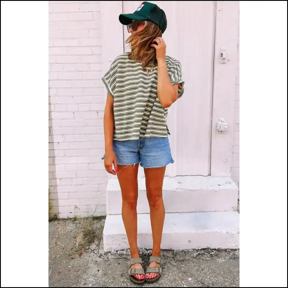 Green Stripe Textured Tee: so Comfy It’s Practically Illegal 🤫 - t Shirts