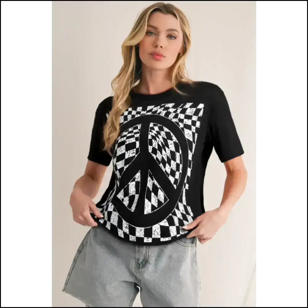 Checkerboard Peace Sign Tee: Groovy Man ?️ - t Shirts
