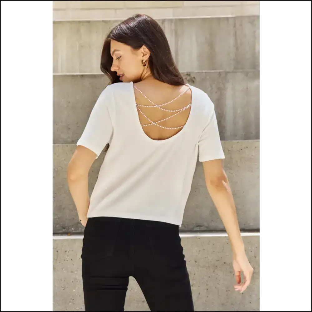 Pearly White Criss Cross Open Back T-shirt - 2xl - t Shirts