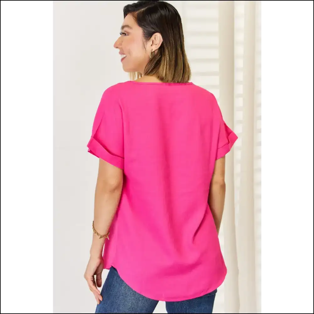 Zenana V-neck Rolled Short Sleeve T-shirt - t Shirts