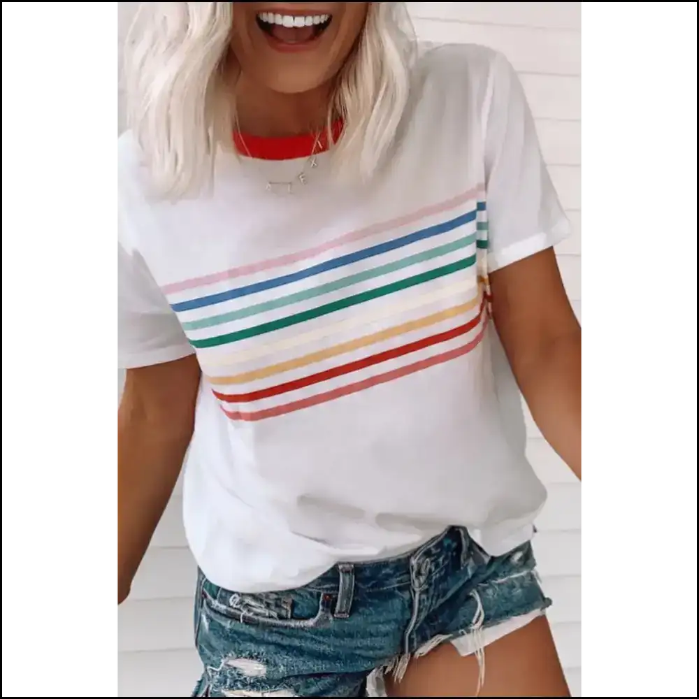 Needful Things: White Rainbow Stripe Tee π - s - t Shirts