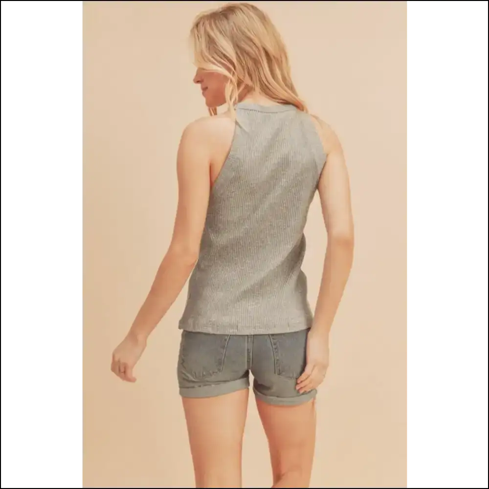 Aemi + co Ribbed Round Neck Tank Top - Chic Comfort - Tops