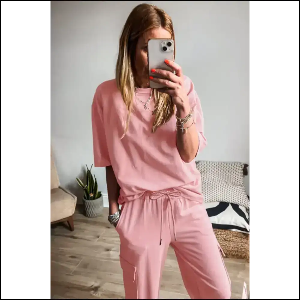 Apricot Pink Half Sleeve Cargo Sweatpants: so Comfy It’s Criminal! Needful Things 🍑 Two Piece Pants Sets