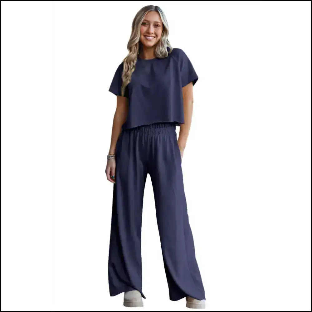 Navy Blue Raw Hem Pants Set: so Comfy Itβs Almost Illegal ππ Two Piece Sets