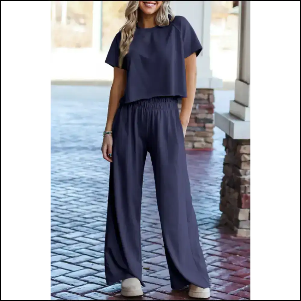 Navy Blue Raw Hem Pants Set: so Comfy Itβs Almost Illegal ππ Two Piece Sets