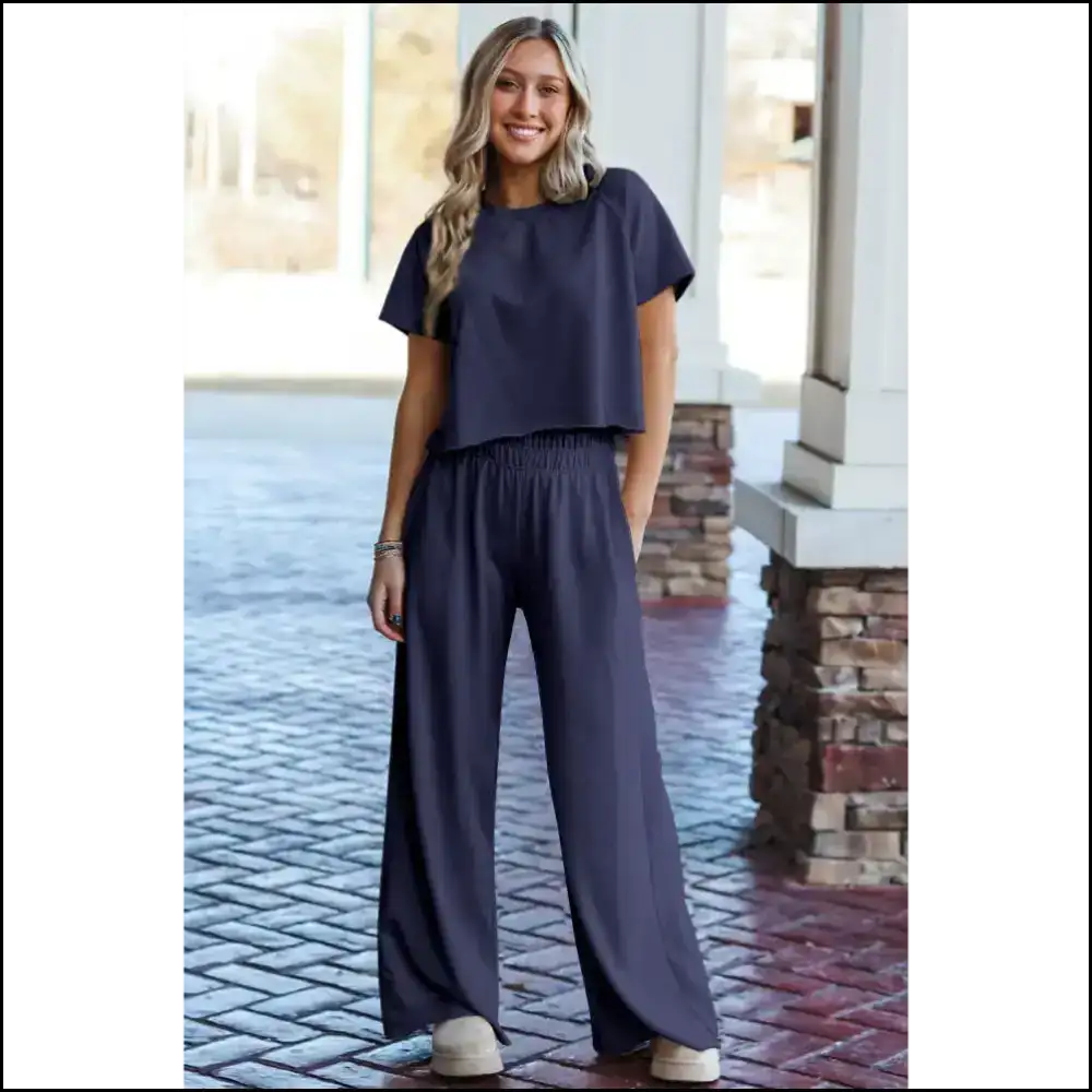 Navy Blue Raw Hem Pants Set: so Comfy Itβs Almost Illegal ππ Two Piece Sets