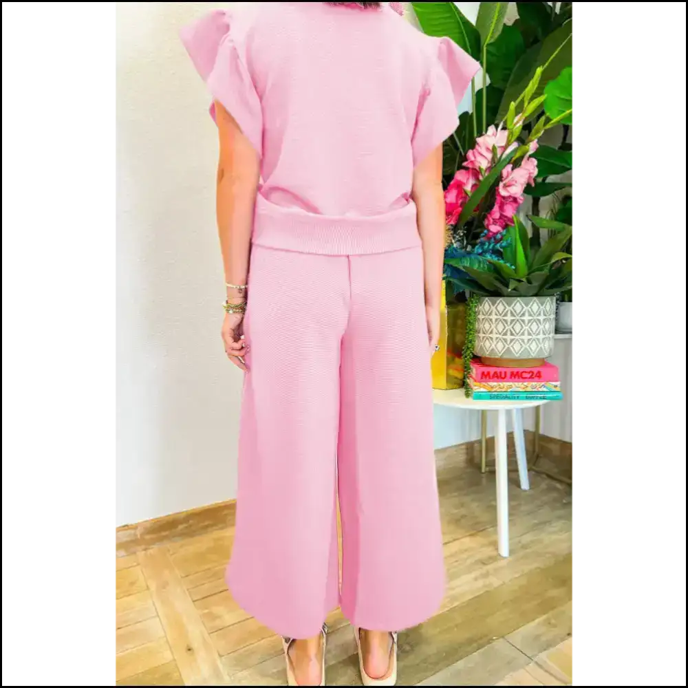 Ruffle Sleeve Zipped Pants Set: Wide Leg Good! π Needful Things Apricot / s Two Piece Sets