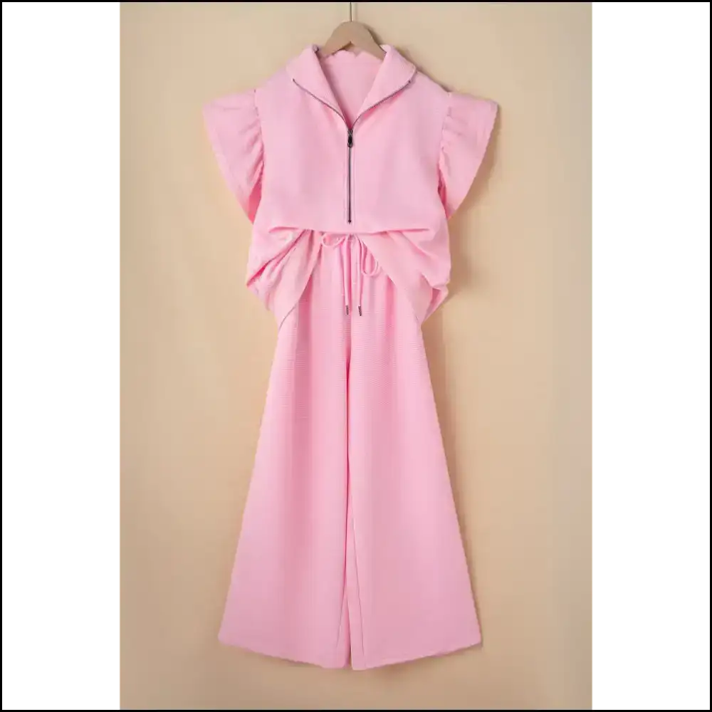 Ruffle Sleeve Zipped Pants Set: Wide Leg Good! π Needful Things Two Piece Sets