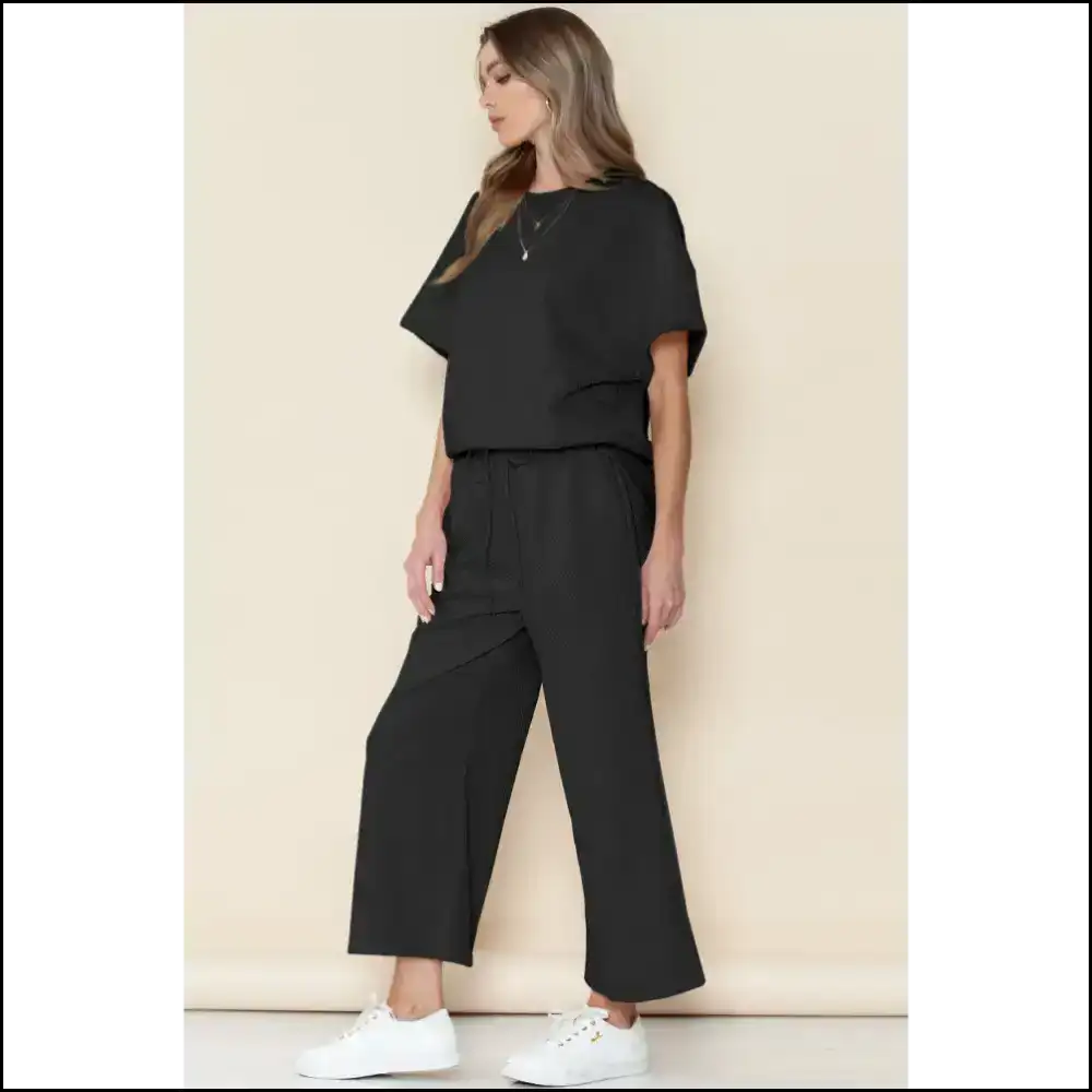 Textured Loose Fit t Shirt & Drawstring Pants Set: so Comfy Itβs Practically Illegal π Needful Things Dark Green / s Two Piece Sets
