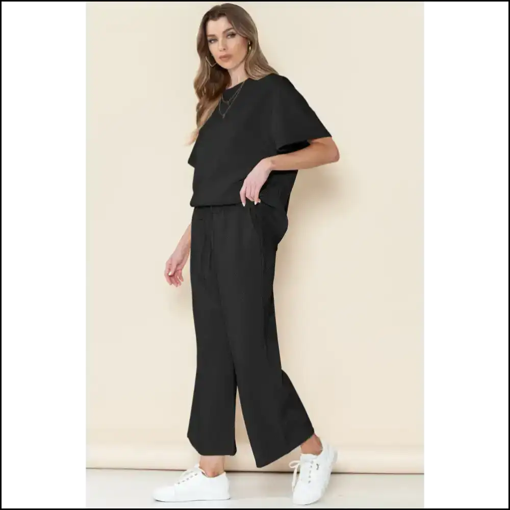 Textured Loose Fit t Shirt & Drawstring Pants Set: so Comfy Itβs Practically Illegal π Needful Things Gray / s Two Piece Sets