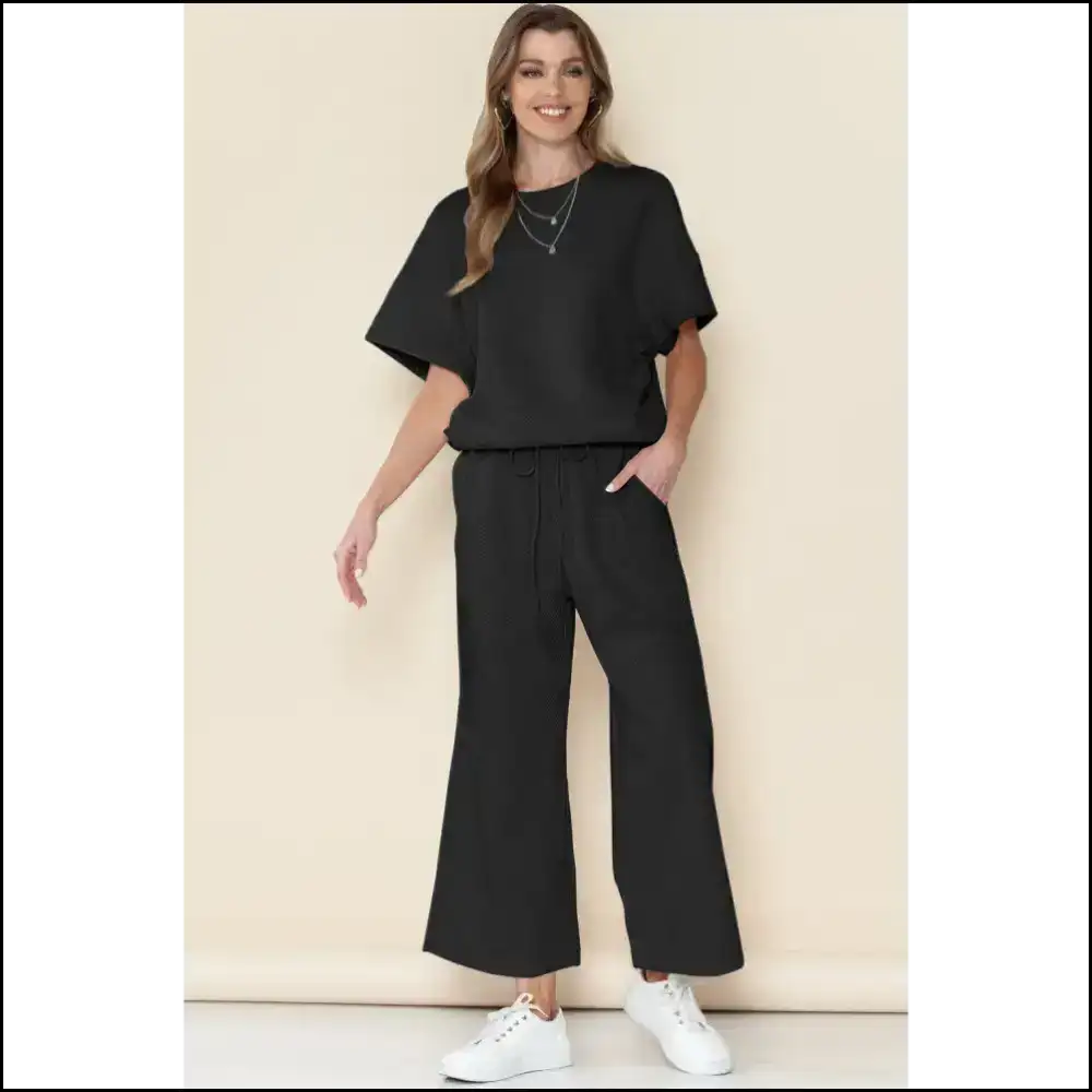 Textured Loose Fit t Shirt & Drawstring Pants Set: so Comfy Itβs Practically Illegal π Needful Things Brown / s Two Piece Sets