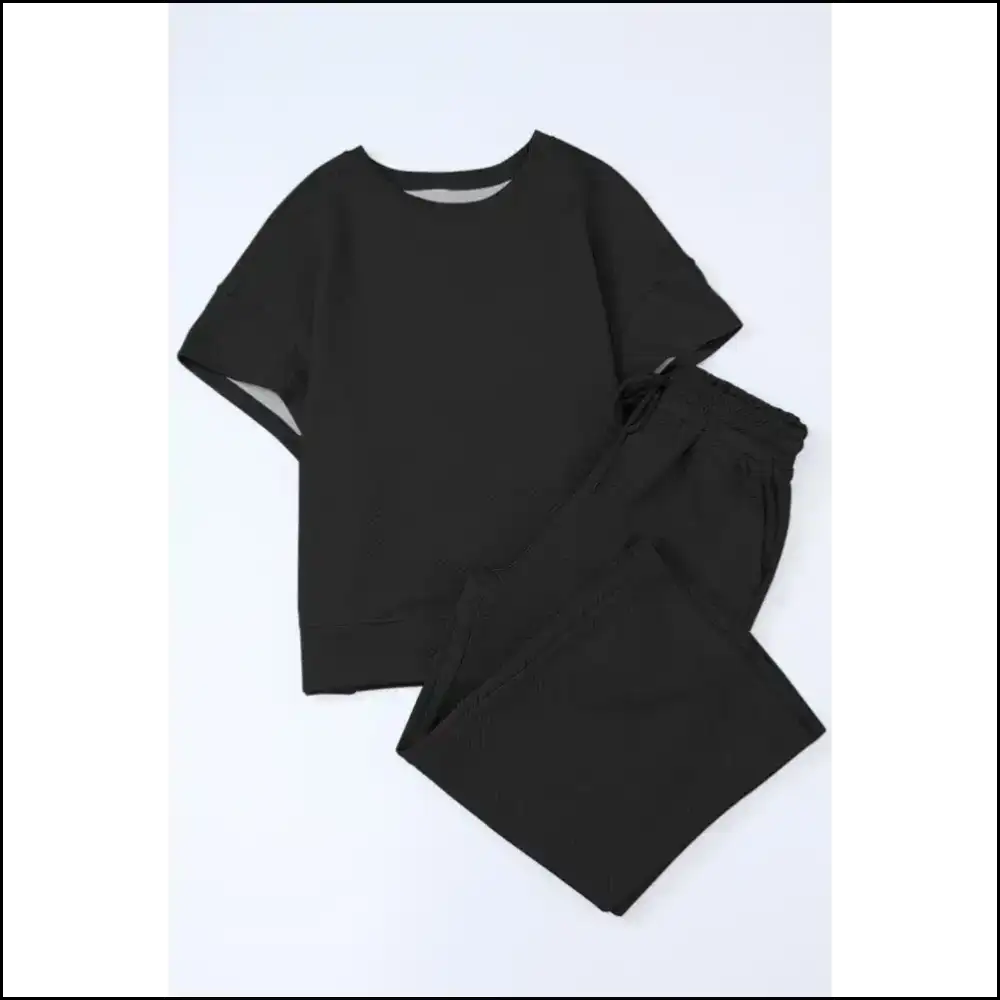 Textured Loose Fit t Shirt & Drawstring Pants Set: so Comfy Itβs Practically Illegal π Needful Things Two Piece Sets