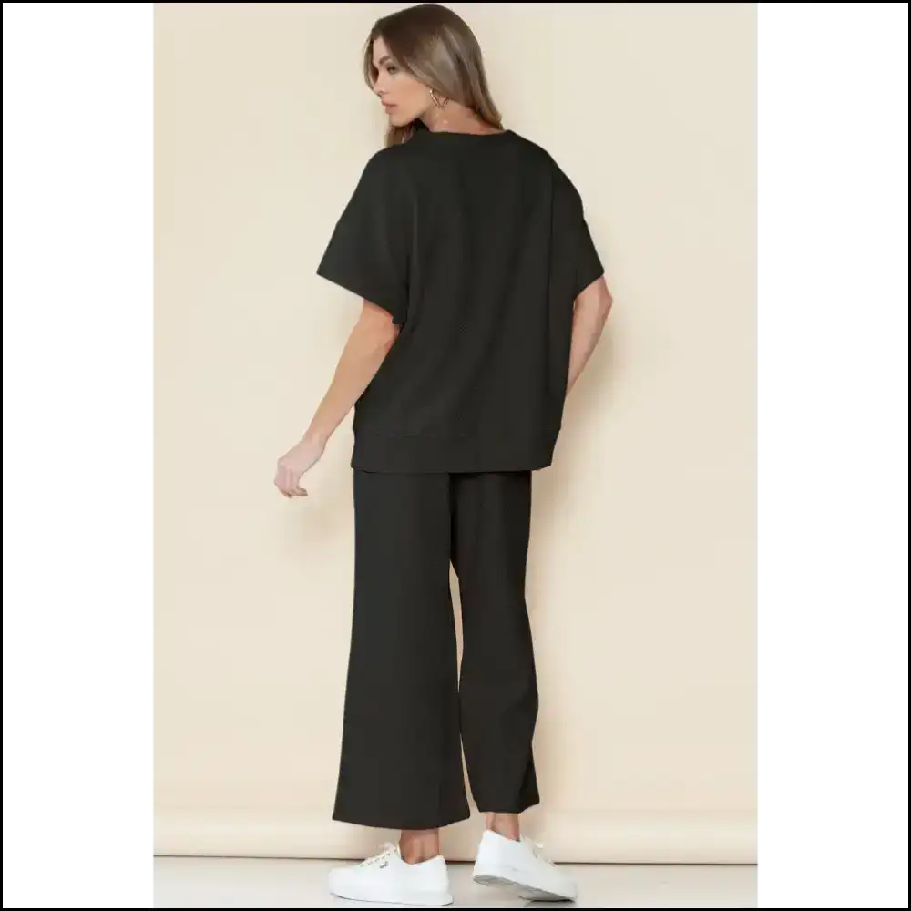 Textured Loose Fit t Shirt & Drawstring Pants Set: so Comfy Itβs Practically Illegal π Needful Things Black / s Two Piece Sets