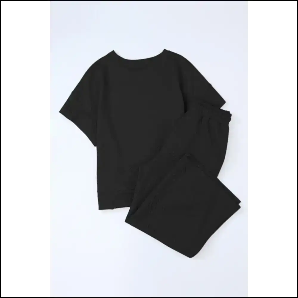 Textured Loose Fit t Shirt & Drawstring Pants Set: so Comfy Itβs Practically Illegal π Needful Things Two Piece Sets