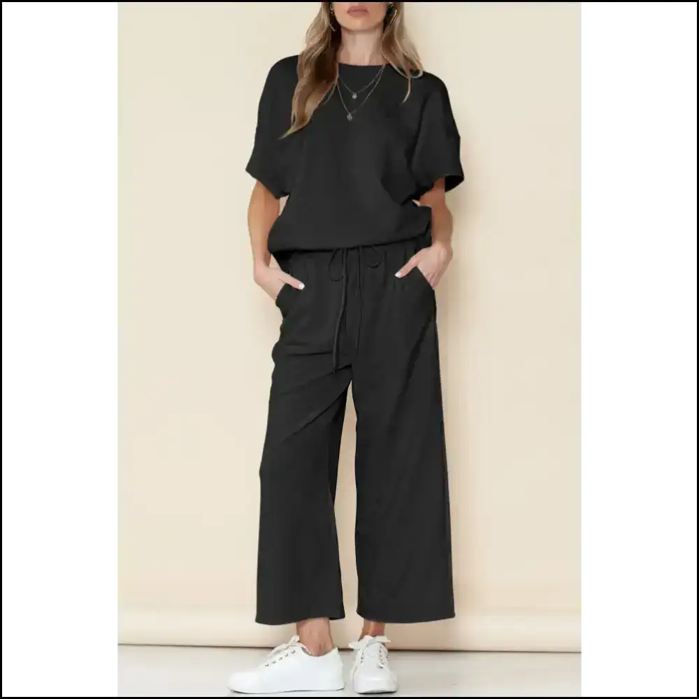 Textured Loose Fit t Shirt & Drawstring Pants Set: so Comfy Itβs Practically Illegal π Needful Things Red Dahlia / s Two Piece Sets