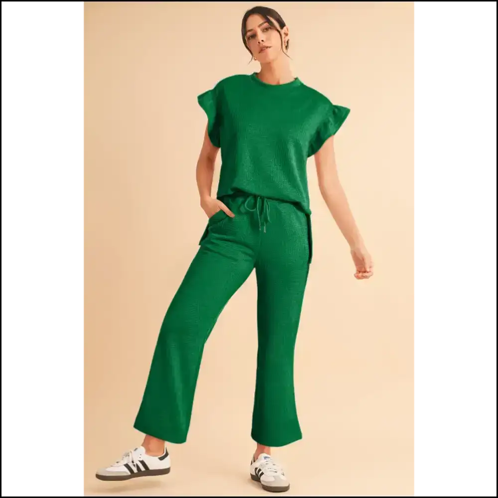 Textured Ruffle Pants Set: Comfy Goddess Vibes Only π Two Piece Sets