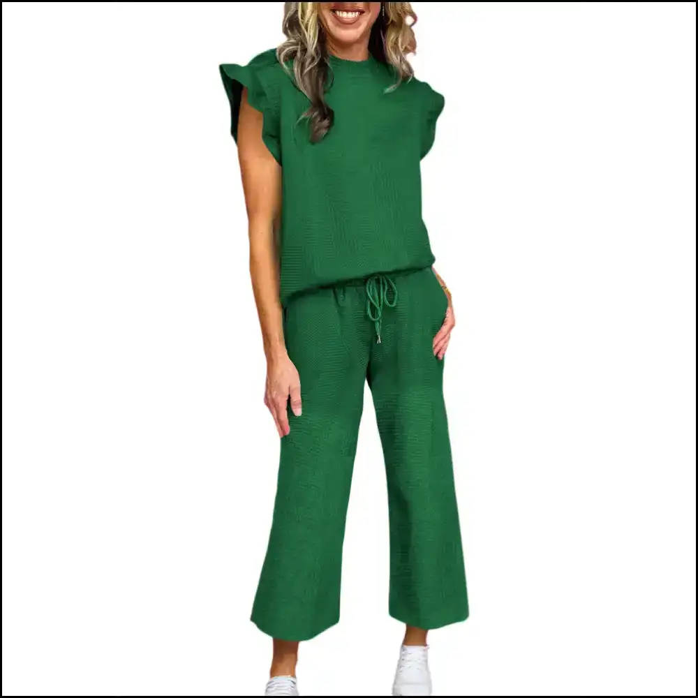 Textured Ruffle Pants Set: Comfy Goddess Vibes Only π Two Piece Sets