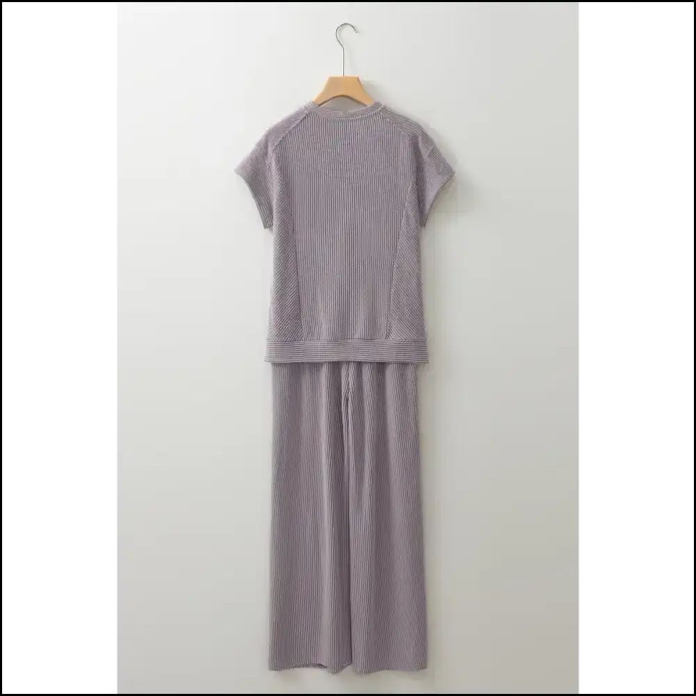 Solid Corded t Shirt & Wide Leg Pants Set: Feeling Fabulous one at a Time Needful Things π¨π Two Piece Sets