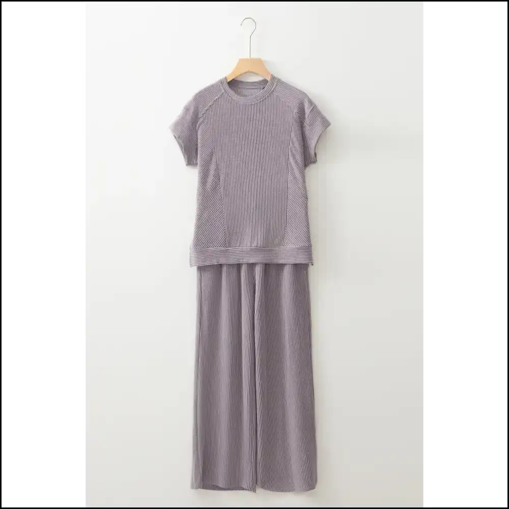 Solid Corded t Shirt & Wide Leg Pants Set: Feeling Fabulous one at a Time Needful Things π¨π Two Piece Sets