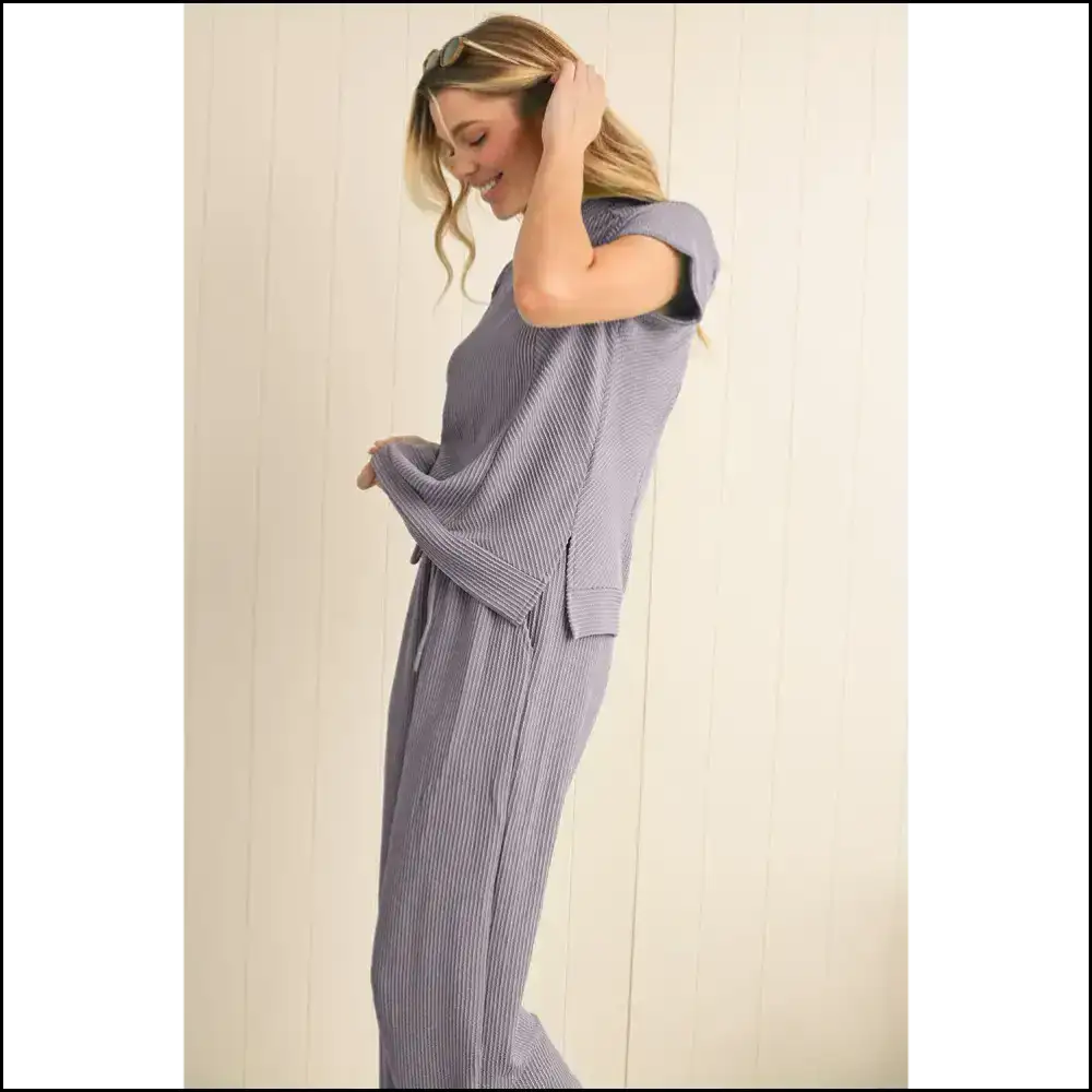 Solid Corded t Shirt & Wide Leg Pants Set: Feeling Fabulous one at a Time Needful Things π¨π Two Piece Sets