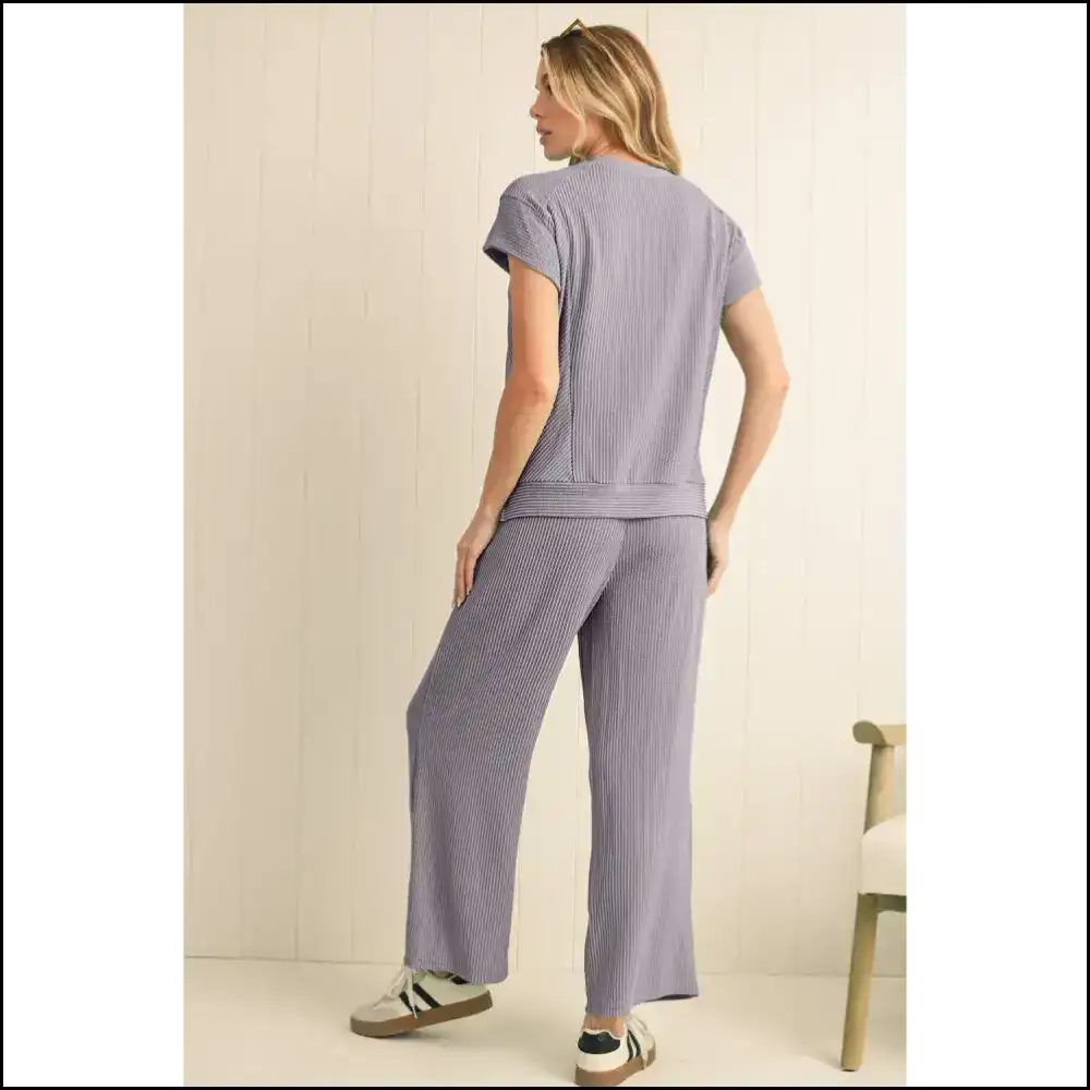 Solid Corded t Shirt & Wide Leg Pants Set: Feeling Fabulous one at a Time Needful Things π¨π Two Piece Sets