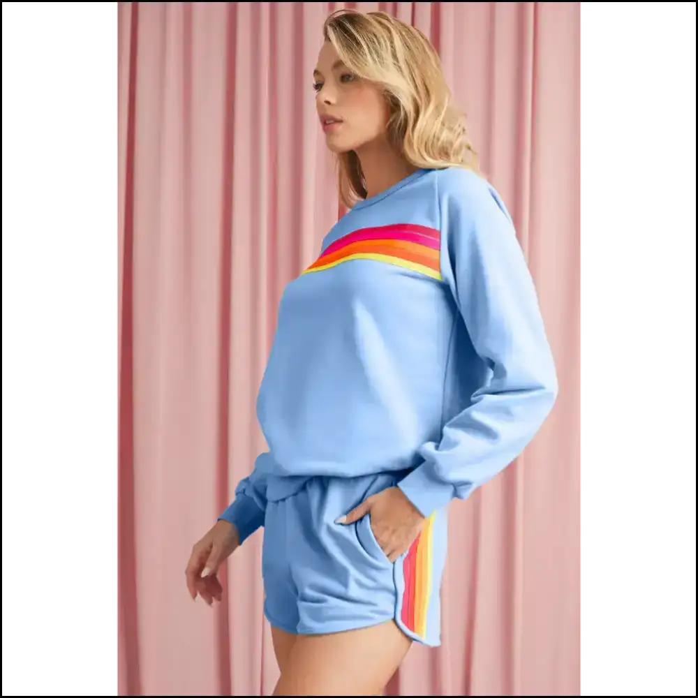 Beau Blue Colorful Striped Shorts Set: Dress Like you Actually have Plans π Bonbon / s Two Piece Sets