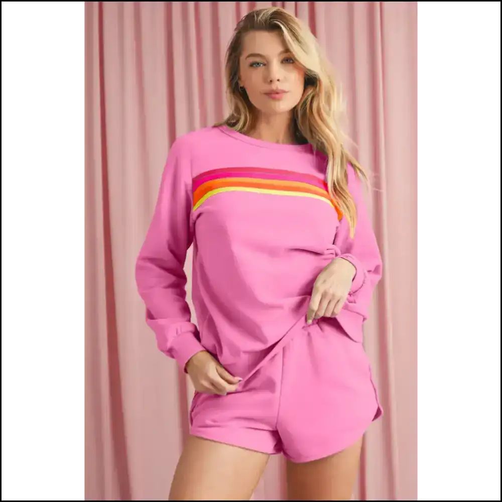 Beau Blue Colorful Striped Shorts Set: Dress Like you Actually have Plans π Two Piece Sets