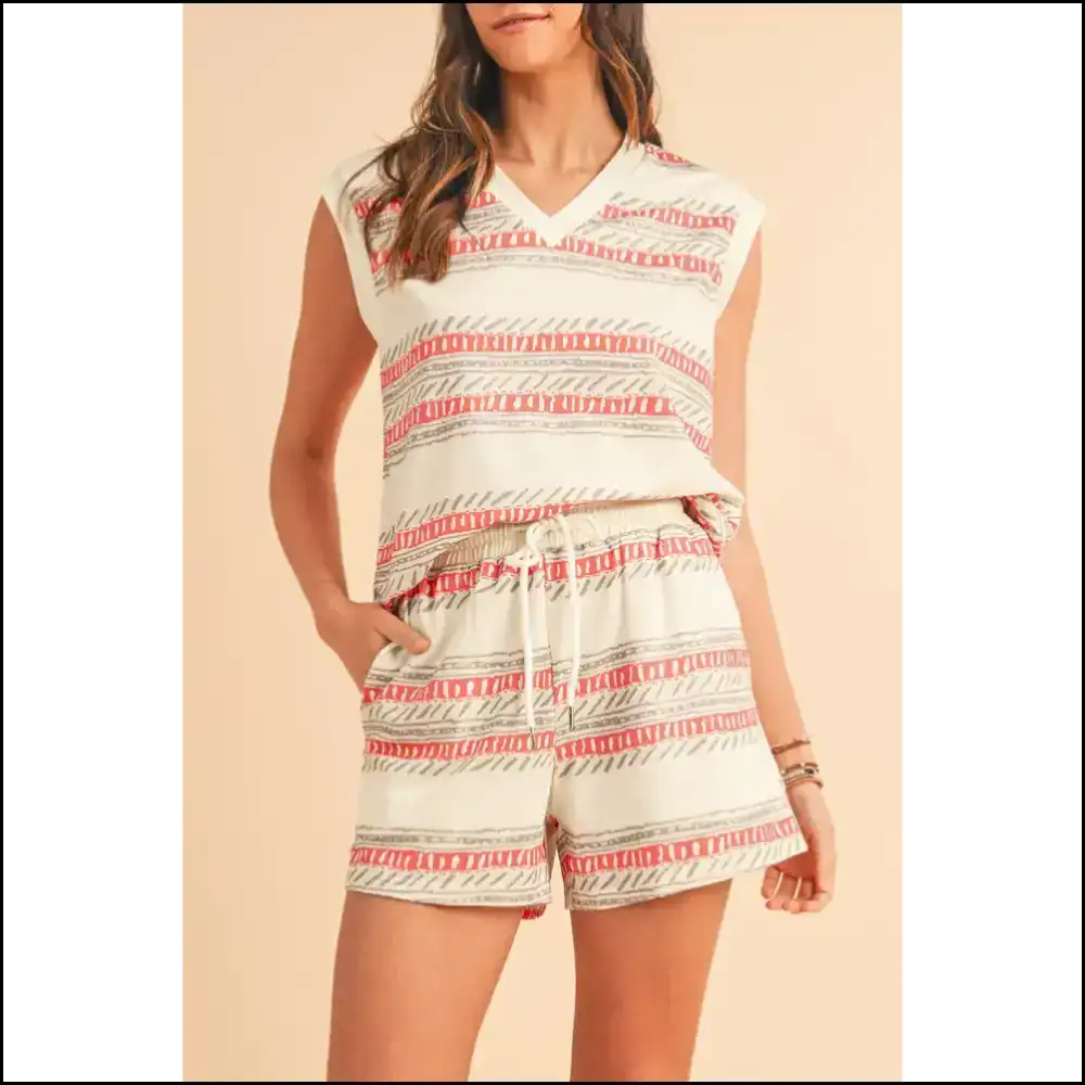 Chic Beige Striped Shorts Set: Basically Pajamas but Fashionable ๐ / s Two Piece Sets