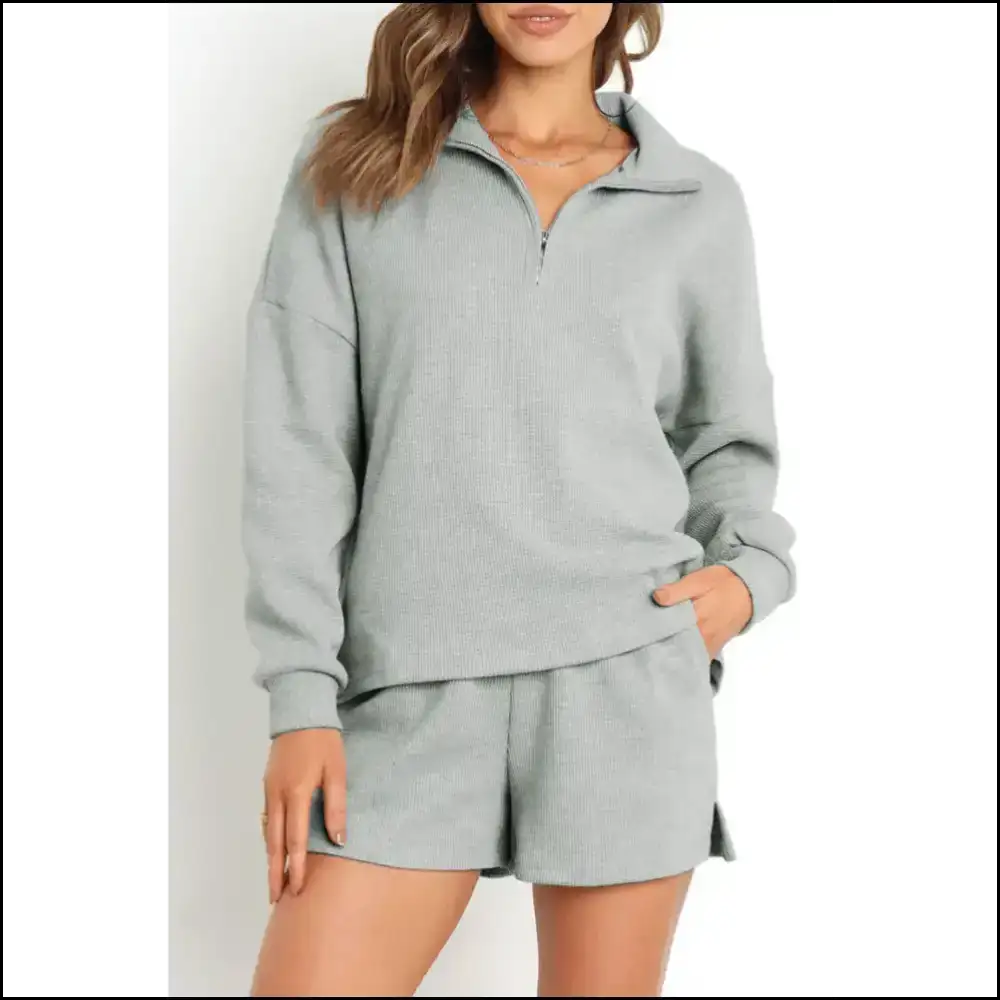 Needful Things: Chic Gray Ribbed Zipper Set - Runway Ready! 😜 - Two Piece Shorts Sets