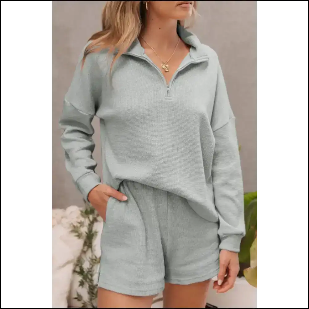 Needful Things: Chic Gray Ribbed Zipper Set - Runway Ready! 😜 - Two Piece Shorts Sets
