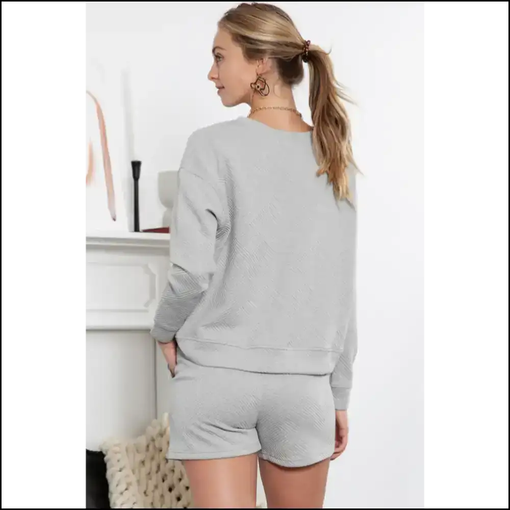 Chic Gray Textured: Netflix & Chill Outfit Two Piece Shorts Sets