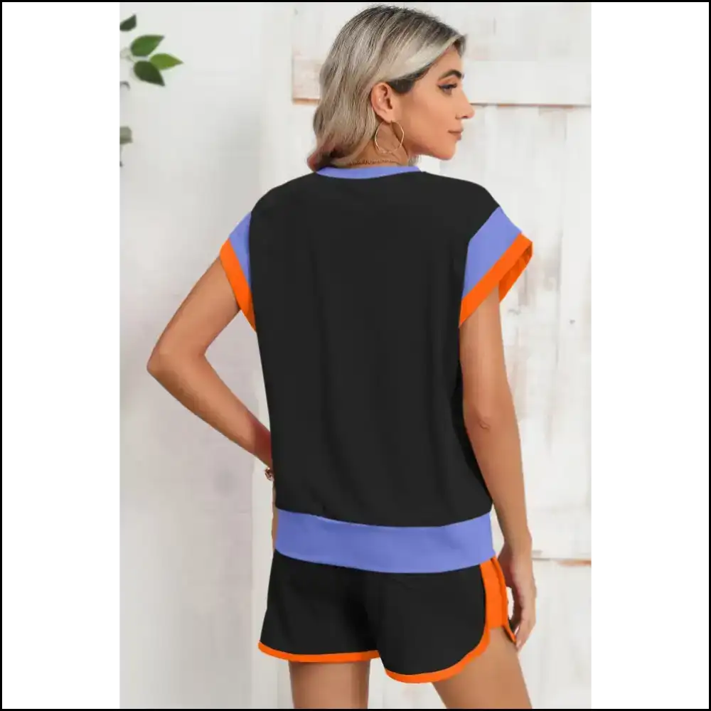 Black Color Block Shorts Set: Elastic Waist Zero Effort π Needful Things Peach Blossom / s Two Piece Sets