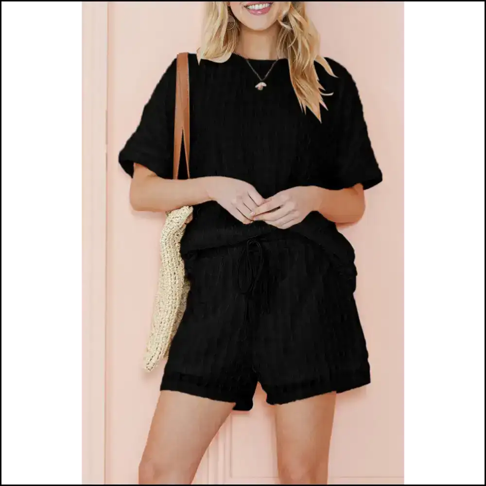 Chic Black Frill Drawstring Shorts Set: Dangerously Cute π Needful Things / s Two Piece Sets