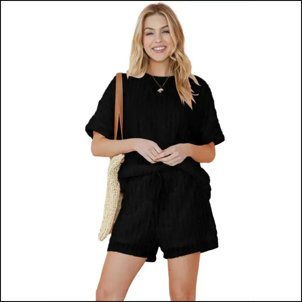Chic Black Frill Drawstring Shorts Set: Dangerously Cute π Needful Things Two Piece Sets