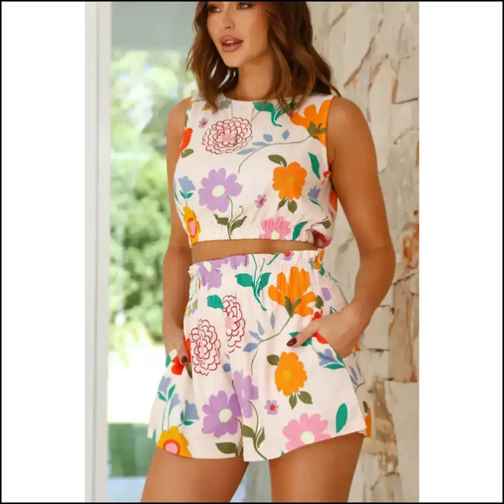 Floral Delight Shorts Set: so Cute It’s Hilarious! 🌼 Needful Things. Cropped Tank - Two Piece Sets