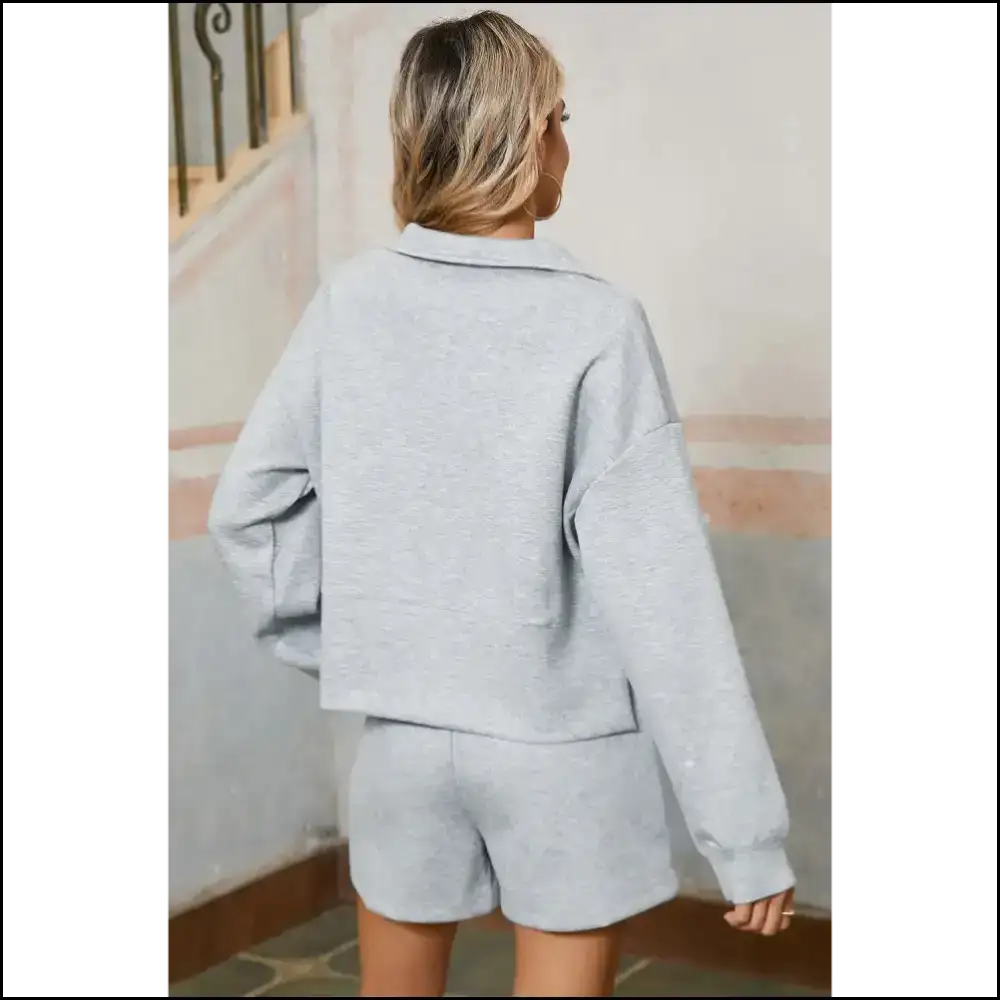 Light Grey Shorts Set: Quarter-zip Fab! 🔥 Needful Things - Two Piece Sets