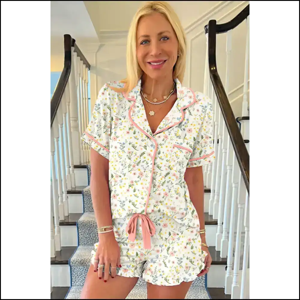 Flirty White Floral Pajama Set: Needful Things Made me do it 😈 Beige / s Two Piece Shorts Sets