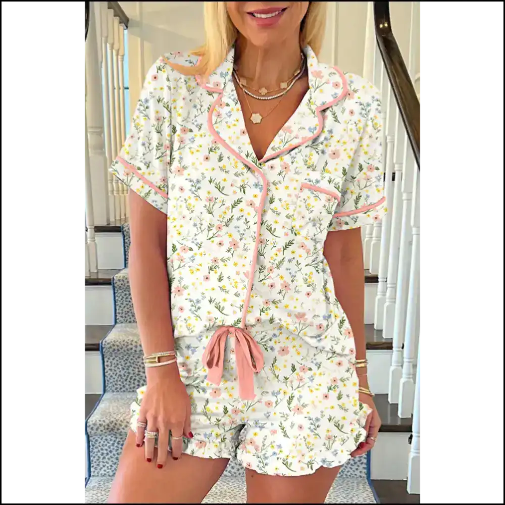 Flirty White Floral Pajama Set: Needful Things Made me do it 😈 / s Two Piece Shorts Sets