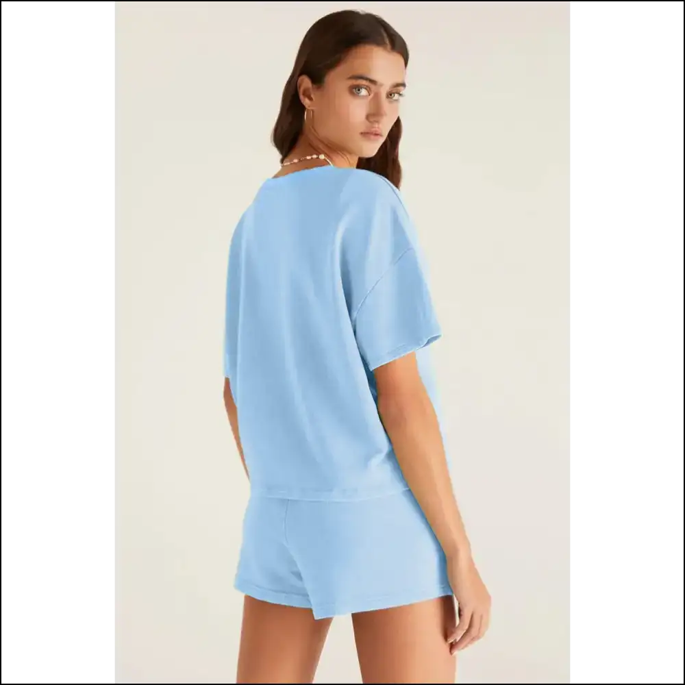 Chic Myosotis v Neck Tee & Patchwork Shorts Set Two Piece Sets