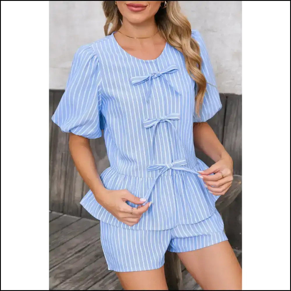Sky Blue Shorts Set: Bow Tie Boss π Needful Things - s - Two Piece Sets