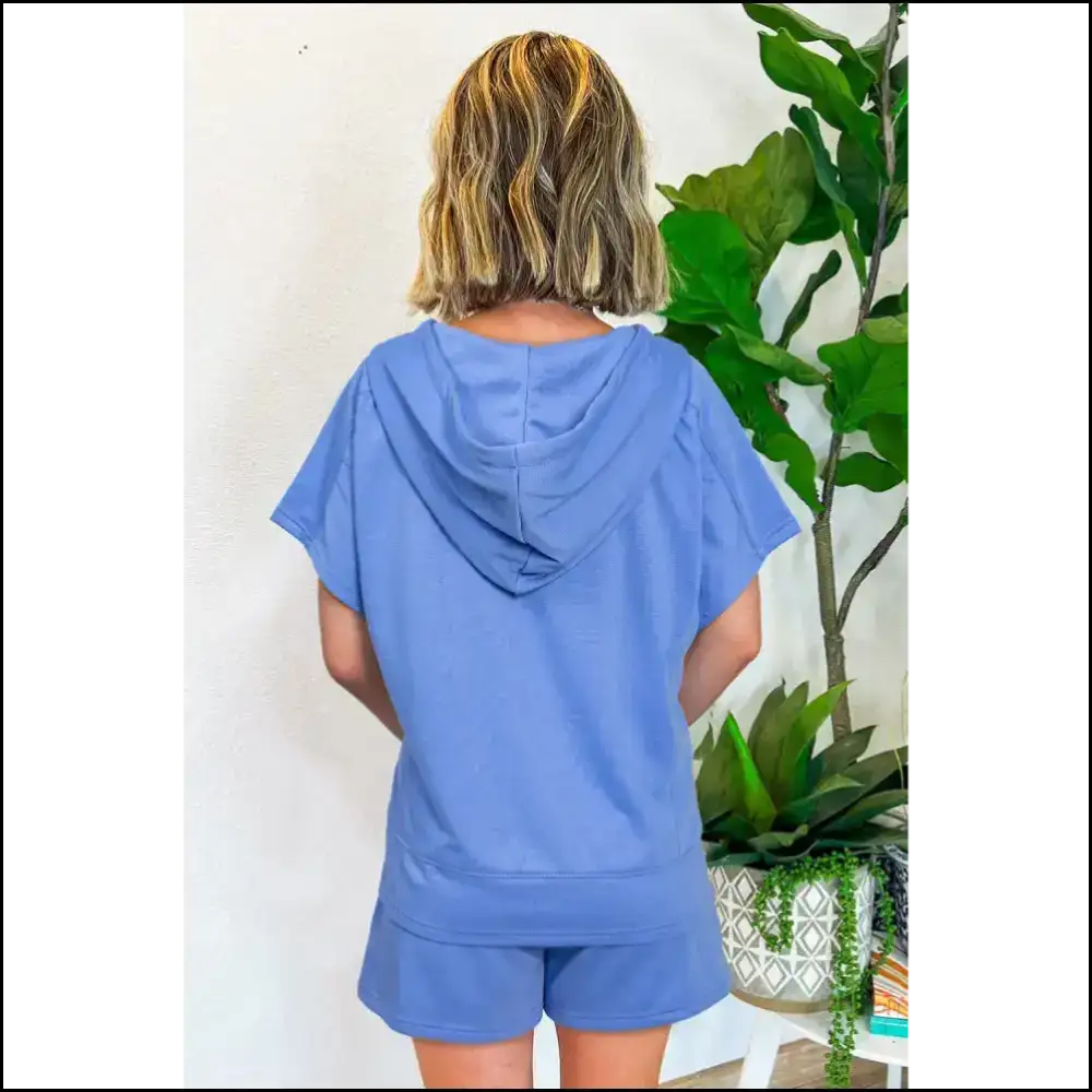 Sky Blue Casual Zipped: too Cute to Function π - Two Piece Shorts Sets