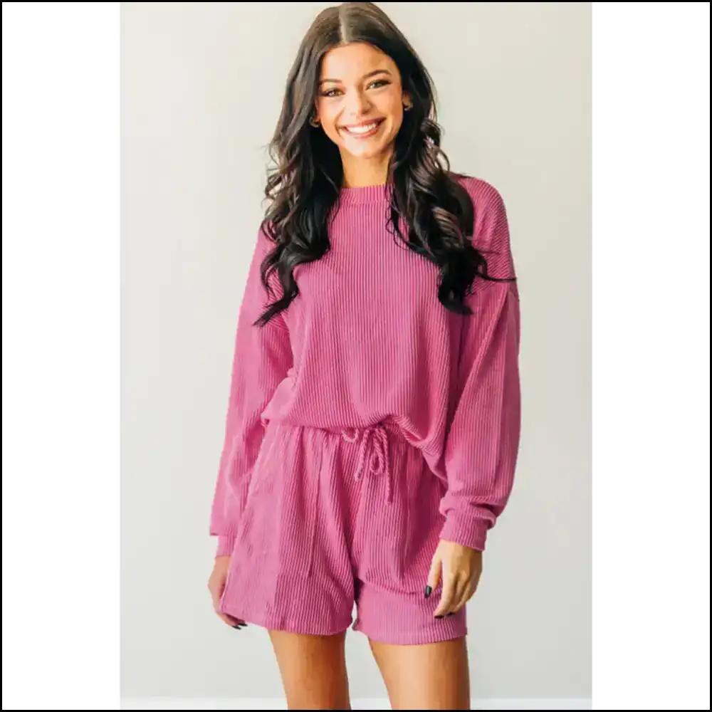 Strawberry Pink Ribbed Shorts Set: Loungewear ๐ Needful Things - Two Piece Sets