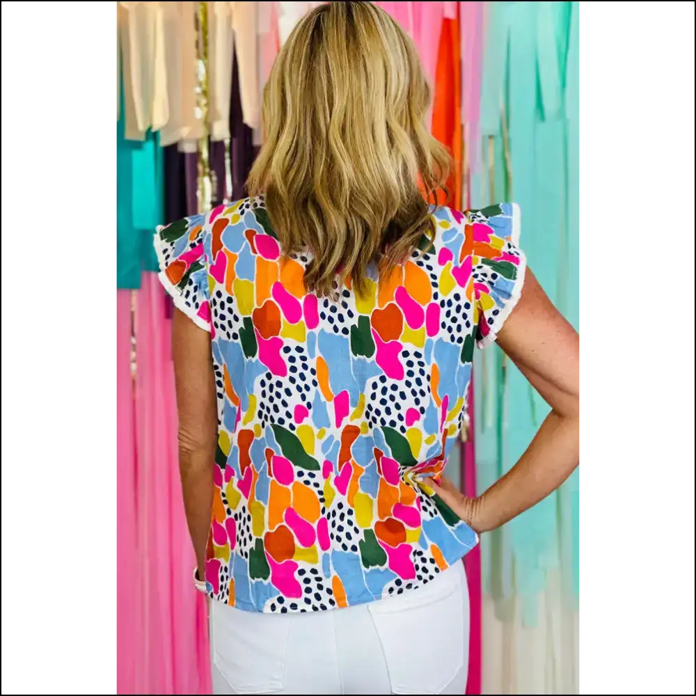 Abstract Print High Neck Flutter Sleeves: Prepare for Stares! Needful Things. 😉 - Blouses on Sale Worldwide Shipping