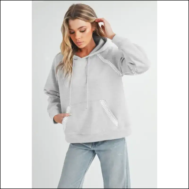 Aemi + co Lace Detail Drawstring Hoodie - Light Gray / s - Hoodies Sweatshirts & on Sale Worldwide Shipping